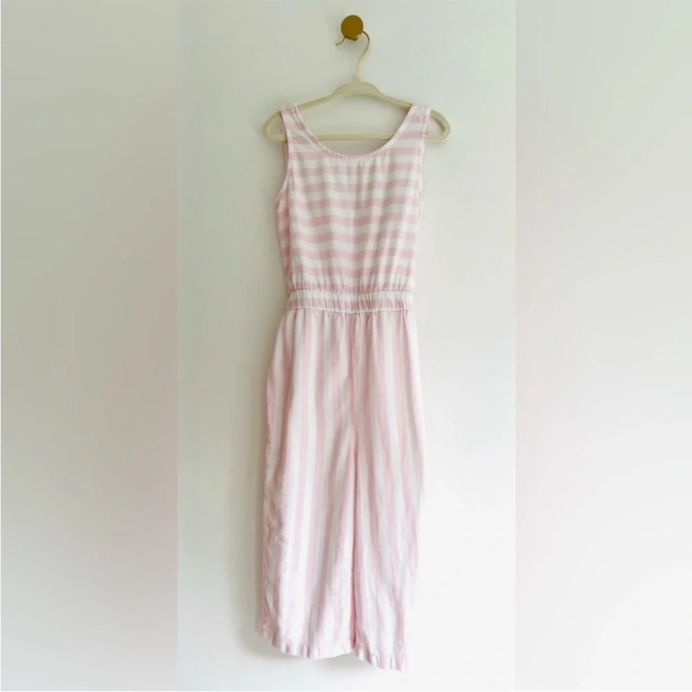 Carter's Light Pink and White Striped Jumpsuit with Tie Back Bow Girls 4T